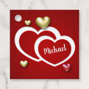 Modern Red Gold Valentine's Day Hearts Favor Tags