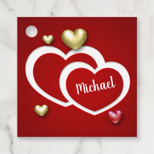 Modern Red Gold Valentines Day Hearts Favor Tags