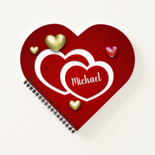 Modern Red Gold Valentines Day Hearts Notebook