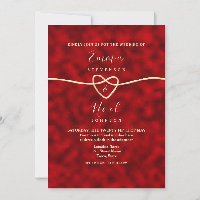 Modern Red Gold Wedding Invitation (Front)