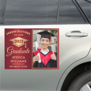 Modern Red Golden PHOTO Graduation Large Car Magnet