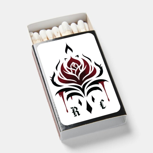 Modern Red Gothic Rose Matchboxes (Front Open)
