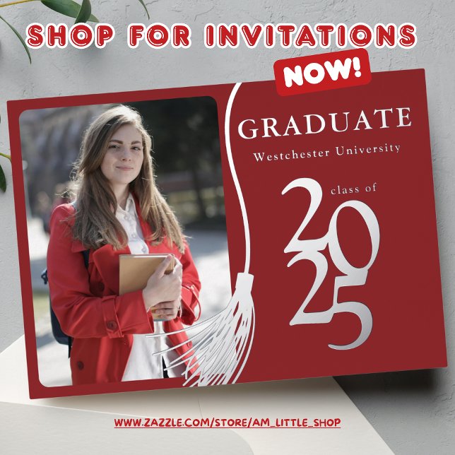 Modern Red Grad Photo Graduation 2025 Foil Invitation (Creator Uploaded)