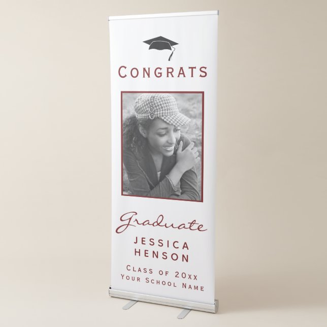 Modern Red Graduate Photo Congrats Graduation Retractable Banner (3/4)