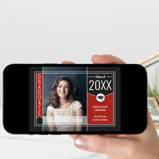 Modern Red Graduate Photo Graduation Announcement (Front Digital)