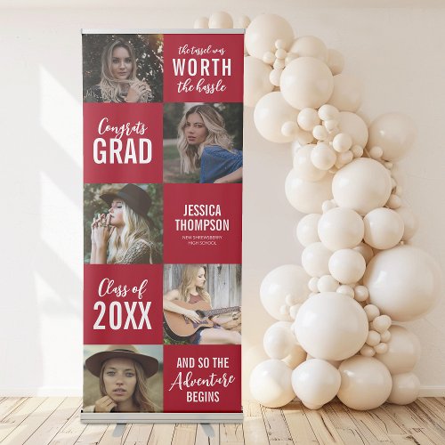 Modern Red Graduation 5 Photo Collage Retractable Banner