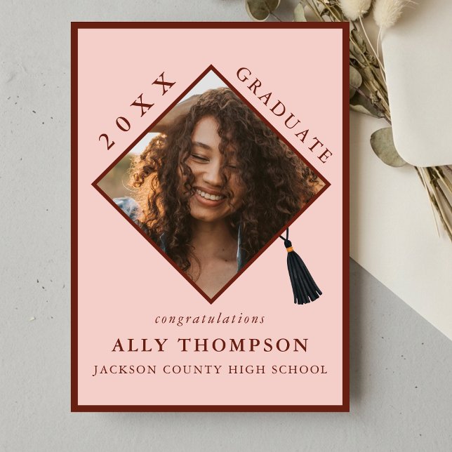 Modern Red Graduation Cap Photo Announcement (Modern Red Graduation Cap Photo Announcement)