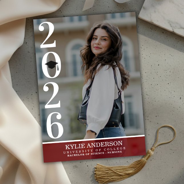 Modern Red Graduation Cap Senior Photo Invitation (Modern Red Graduation Cap Senior Photo Invitation)