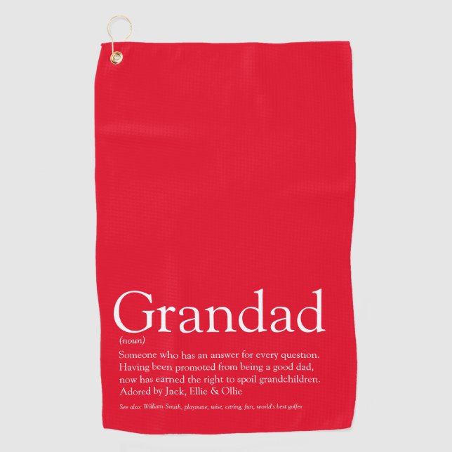 Modern Red Grandpa Grandad Papa Definition Golf Towel (Front)