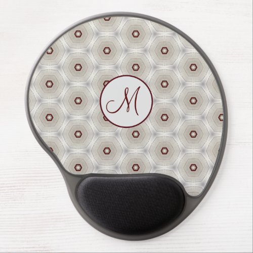 Modern Red Gray Circles Abstract Monogram Gel Mouse Pad