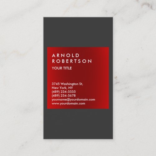 Modern Red Gray Elegant Professional Business Card