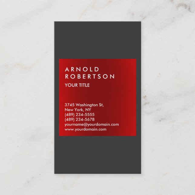 Modern Red Gray Elegant Professional Business Card (Front)