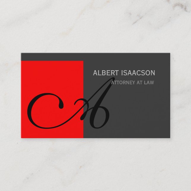 Modern Red Gray Simple Monogram Business Card (Front)