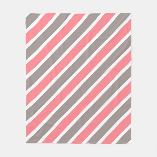 Modern Red Gray Stripes Fleece Blanket (Front)