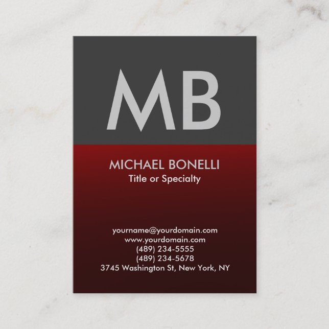 Modern red gray trendy monogram business card (Front)