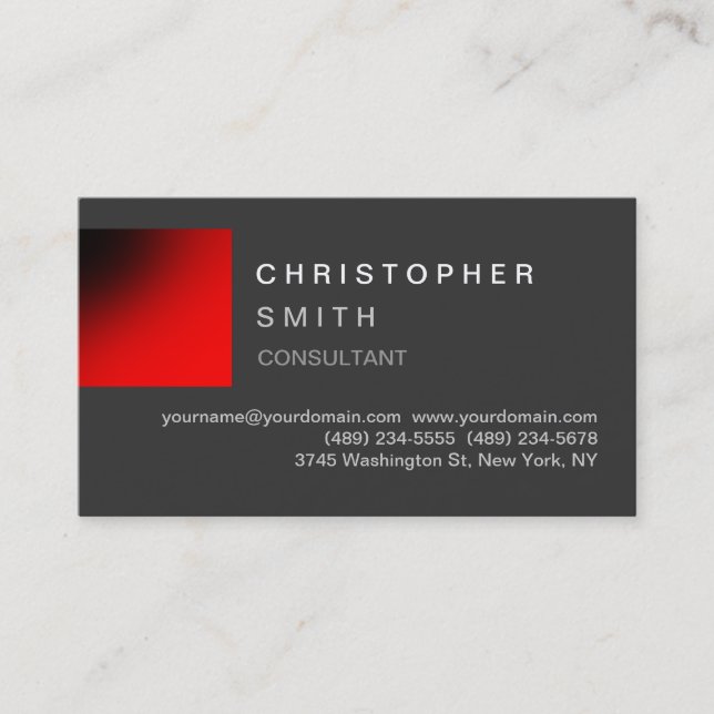 Modern Red Gray Unique Standard Business Card (Front)