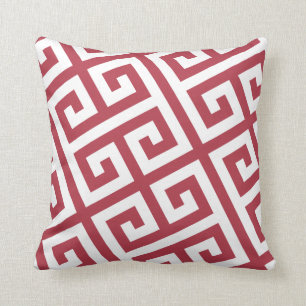 Modern Red Greek Key patterned Throw Pillow
