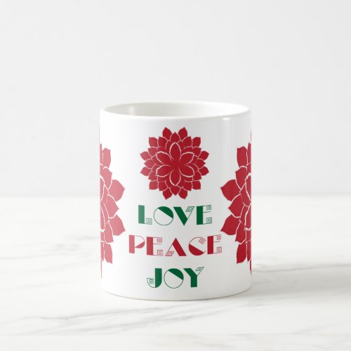Modern Red Green and white Love Peace Joy text Coffee Mug