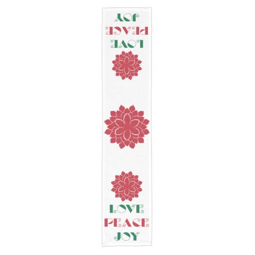 Modern Red Green and white Love Peace Joy text Short Table Runner