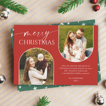 Modern Red Green Arch Photo Frame Christmas Holiday Card by CardHunter at Zazzle