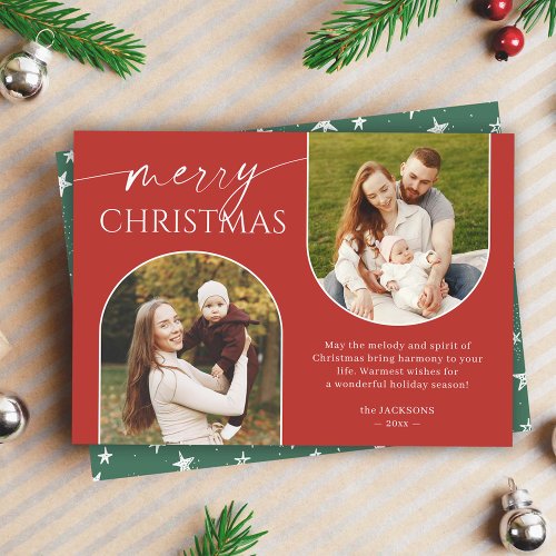 Modern Red Green Arch Photo Frame Christmas Holiday Card