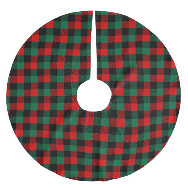 Modern Red Green Christmas Buffalo Plaid Pattern Brushed Polyester Tree Skirt (Front)
