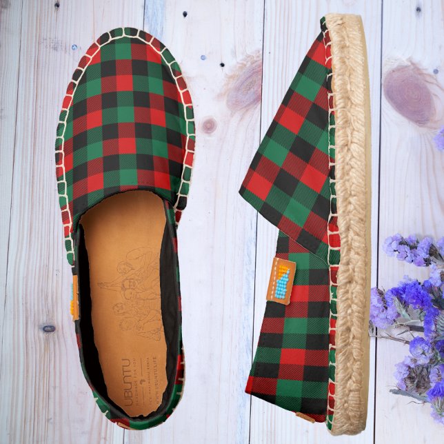 Modern Red Green Christmas Buffalo Plaid Pattern Espadrilles (Creator Uploaded)