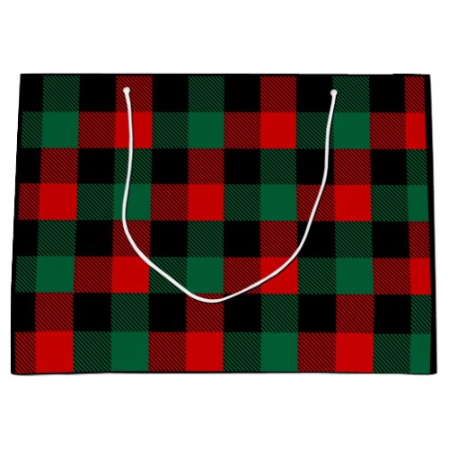 Modern Red Green Christmas Buffalo Plaid Pattern Large Gift Bag