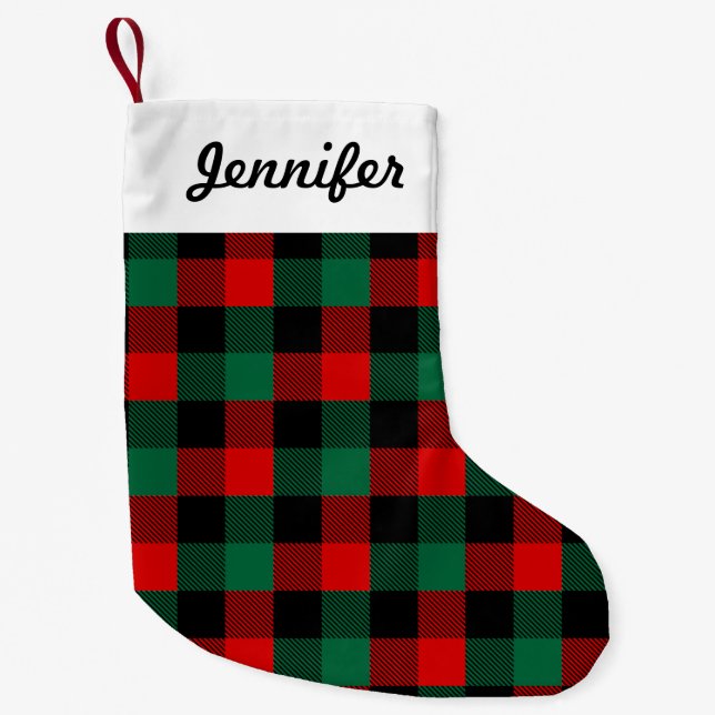 Modern Red Green Christmas Buffalo Plaid Pattern Small Christmas Stocking (Front)