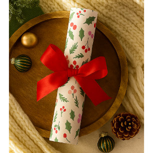Modern Red & Green Christmas Floral Pattern Falala Wrapping Paper