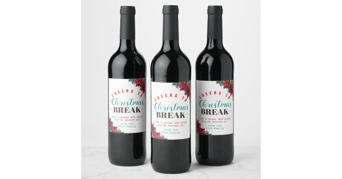 Modern Red & Green Christmas Floral Teacher Wine Label | Zazzle