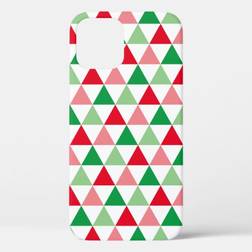 Modern Red Green Christmas Geometric Pattern iPhone 12 Case