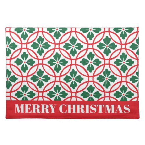 Modern Red Green Christmas Holly Pattern Cloth Placemat