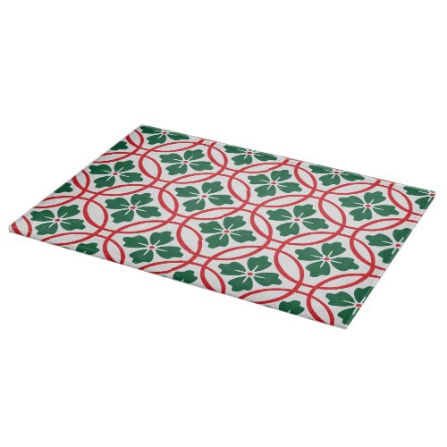 Modern Red Green Christmas Holly Pattern Cutting Board