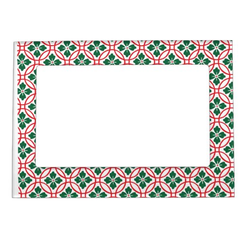 Modern Red Green Christmas Holly Pattern Magnetic Frame