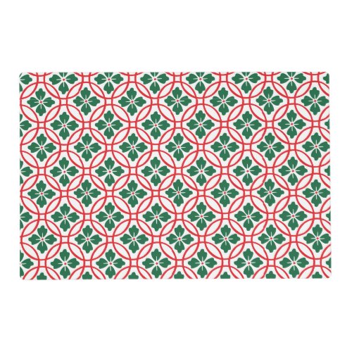 Modern Red Green Christmas Holly Pattern Placemat