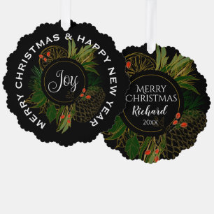 MODERN RED & GREEN CHRISTMAS, PERSONALIZED ORNAMENT CARD