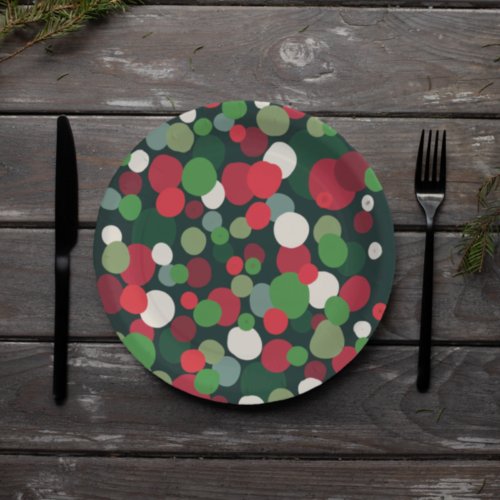 Modern Red Green Christmas Polka Dot Paper Plates