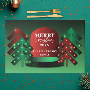 Modern Red Green Christmas Trees Paper Placemat