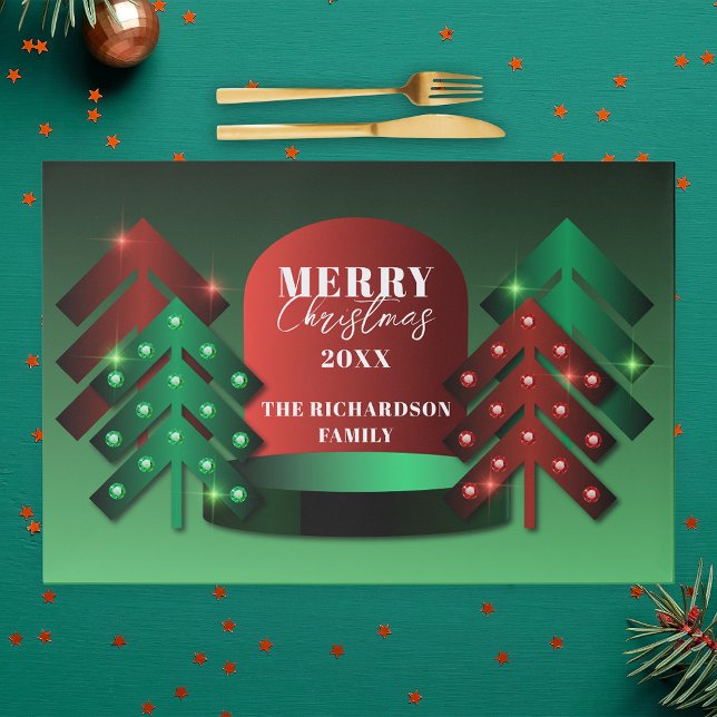 Modern Red Green Christmas Trees Paper Placemat (Creator Uploaded)