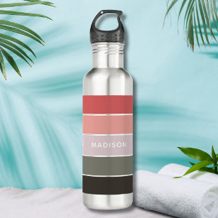 Modern Red Green Color Block Personalized Name Stainless Steel Water Bottle
