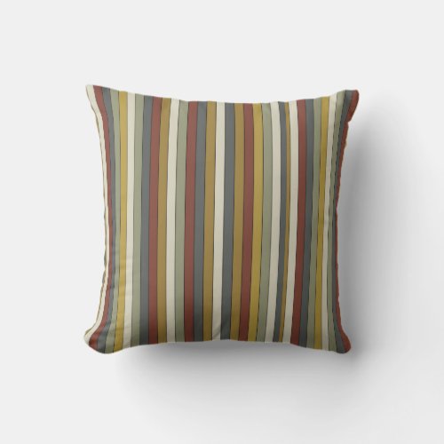 Modern red green cream yeillow striped throw pillow