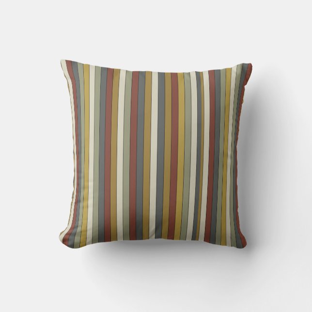 Modern red green cream yeillow striped throw pillow (Front)