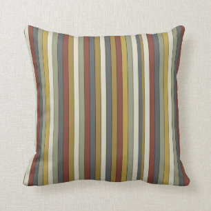 Modern red green cream yeillow striped throw pillow