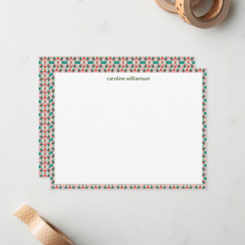 Modern Red Green Cute Christmas Personalized Name Note Card