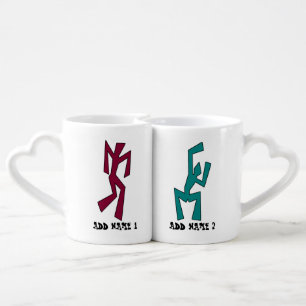 Modern Red & Green Dancing Pair & Name Coffee Mug Set