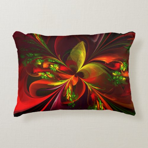 Modern Red Green Floral Abstract Art Pattern 05 Accent Pillow