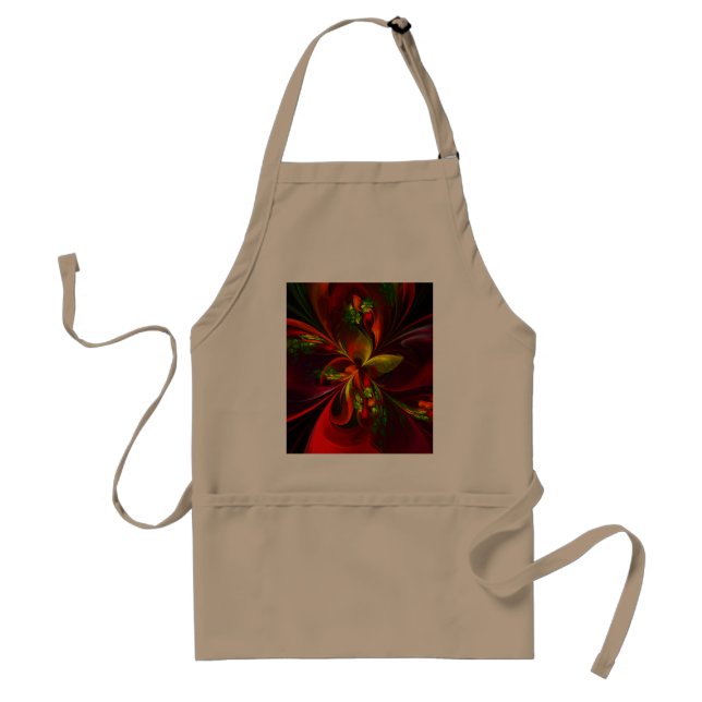 Modern Red Green Floral Abstract Art Pattern #05 Adult Apron (Front)