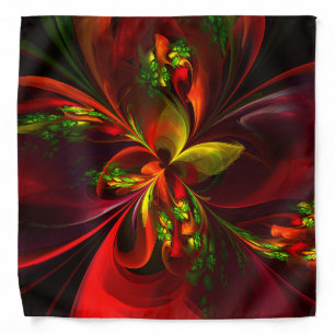 Modern Red Green Floral Abstract Art Pattern #05 Bandana