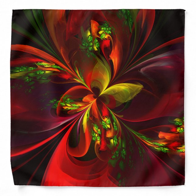 Modern Red Green Floral Abstract Art Pattern #05 Bandana (Front)